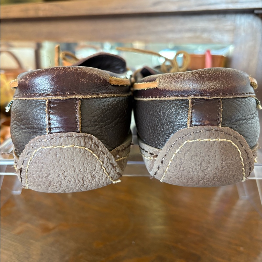 LLBEAN Men’s Size 11 Handsewn Flannel Lined Brown Leather Slippers Moccasins - Picture 10 of 13